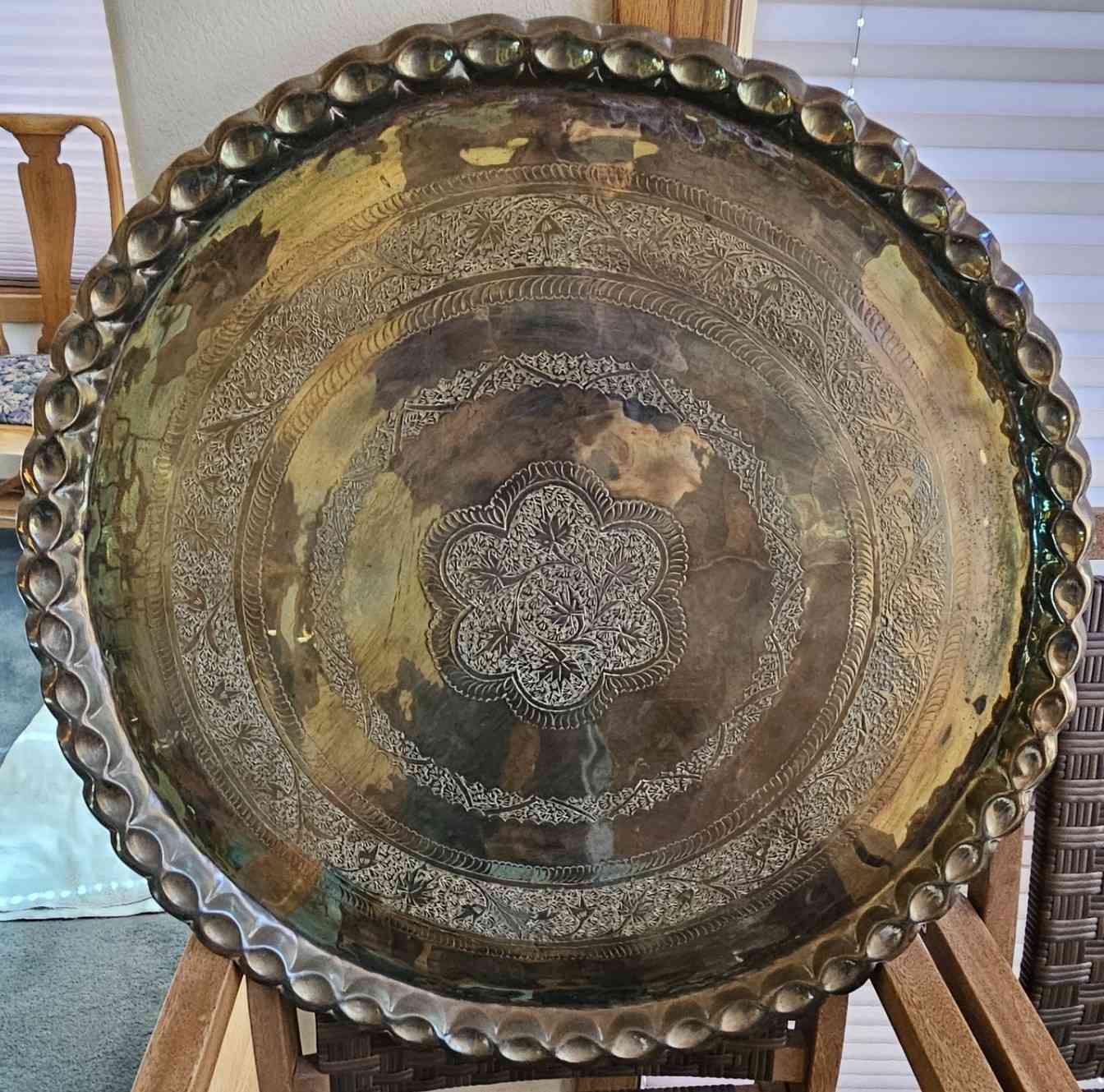 Large Etched Brass Serving Tray Image
