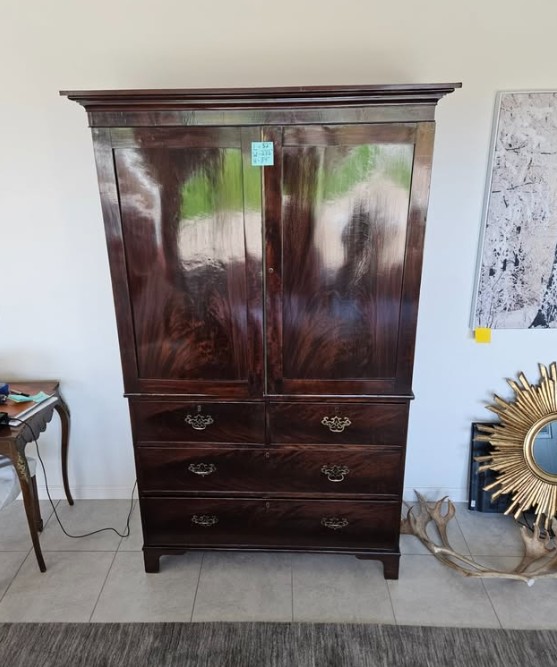 Vintage Mahogany Armoire with Brass Hardware – Elegant Storage Cabinet Image