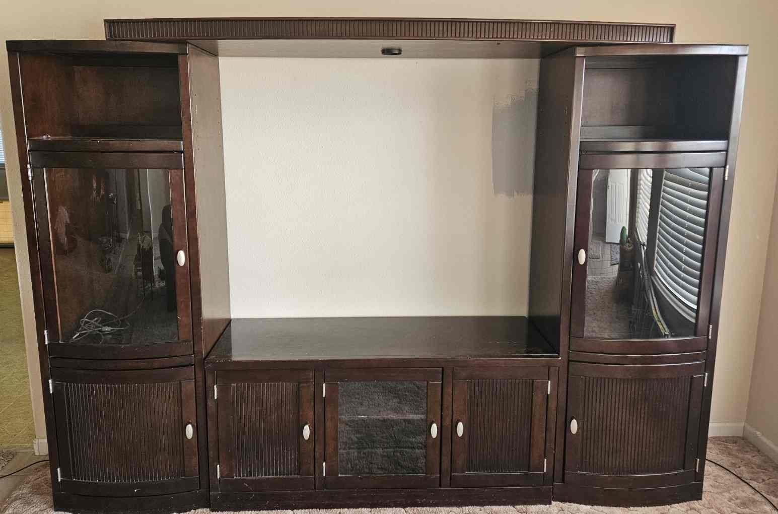 PRICE DROP! Elegant Dark Wood Entertainment Center – Spacious & Stylish! Image